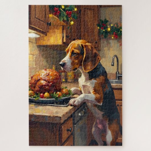 Puzzle Beagle Christmas Kitchen Counter Sniffer (Vertical)