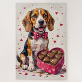 Puzzle Beagle Devouring Valentine's Chocolate Box (Vertical)