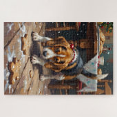 Puzzle Beagle Dog Tracking Gingerbread Christmas Fun Art (Horizontal)