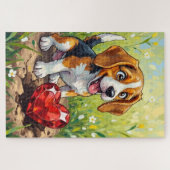 Puzzle Beagle Dog Valentine's Day Heart Treasure Art (Horizontal)