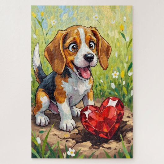 Puzzle Beagle Dog Valentine's Day Heart Treasure Art (Vertical)