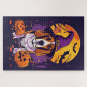 Puzzle Beagle Effrayant Halloween Sorcière Et Citrouille (Horizontal)