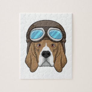 Puzzle Beagle en tant que pilote avec casquette pilote