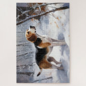 Puzzle Beagle Noël sous la neige (Vertical)