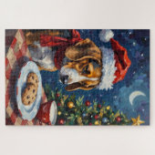 Puzzle Beagle Nudging Santa's Christmas Cookies Hat (Horizontal)