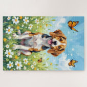 Puzzle Beagle Spring Meadow Floral Dog (Horizontal)