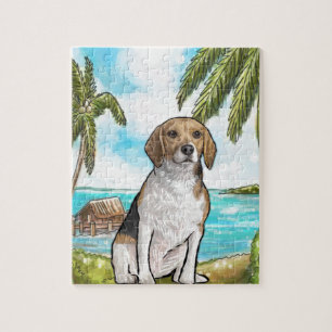 Puzzle Beagle sur la plage tropicale de vacances