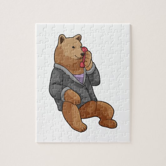 Puzzle Bear as Secretary with Phone (Vertical)