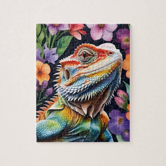 Puzzle Bearded Dragon Lizard Family Pet Portrait (Vertical)
