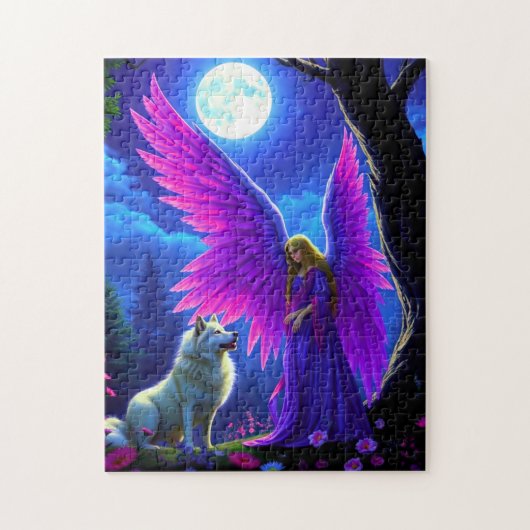 Puzzle Beau ange avec de grandes ailes violettes rencontr (Vertical)