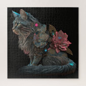 Puzzle Beau chat steampunk avec fleurs roses (Vertical)