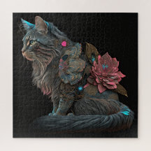 Beau chat steampunk avec fleurs roses