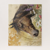 Puzzle Beau Cheval Avec Des Fleurs (Vertical)