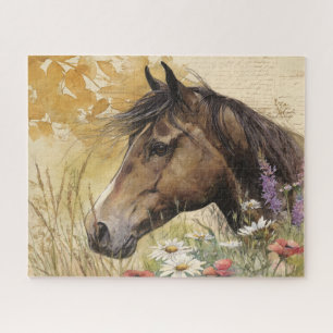 Puzzle Beau Cheval Avec Des Fleurs
