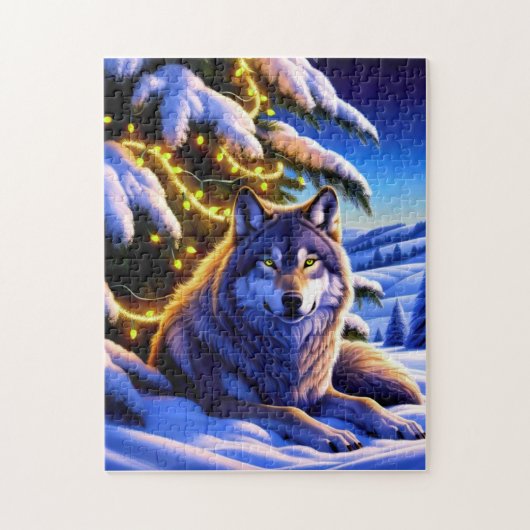 Puzzle Beau et majestueux loup par sapin de Noël (Vertical)