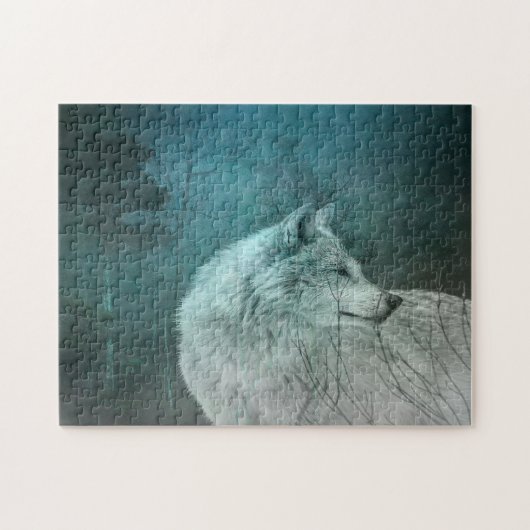 Puzzle Beau loup gris dans une forêt foncée (Horizontal)