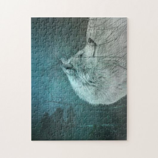 Puzzle Beau loup gris dans une forêt foncée (Vertical)