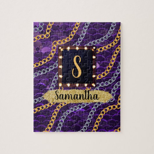 Puzzle Beau Monogramme violet Élégant Chic (Vertical)
