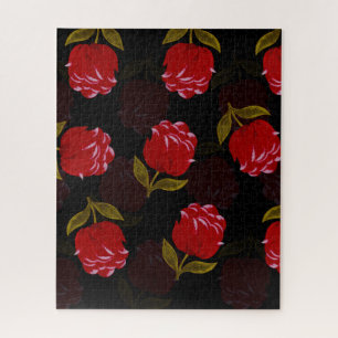 Puzzle Beau motif de broderie de roses rouges translucide