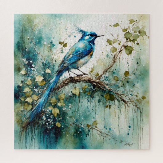 Puzzle Beau Oiseau Bleu assis dans un arbre (Vertical)