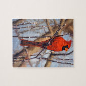 Puzzle Beau oiseau cardinal rouge dans l'arbre nu (Horizontal)