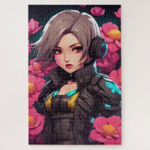 Beau portrait cyberpunk en nuance de roses