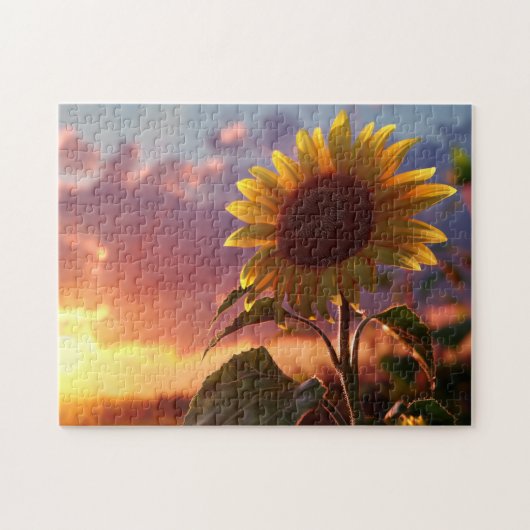 Puzzle beau tournesol de fleur plante au coucher du solei (Horizontal)