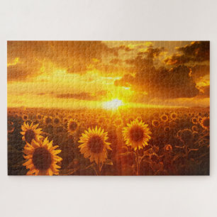 Puzzle beau tournesol de fleur plante au coucher du solei