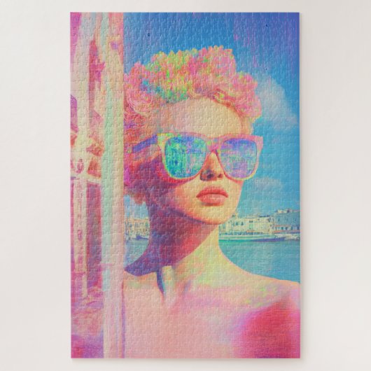 Puzzle Beauté côtière de Neon avec lunettes de soleil (Vertical)