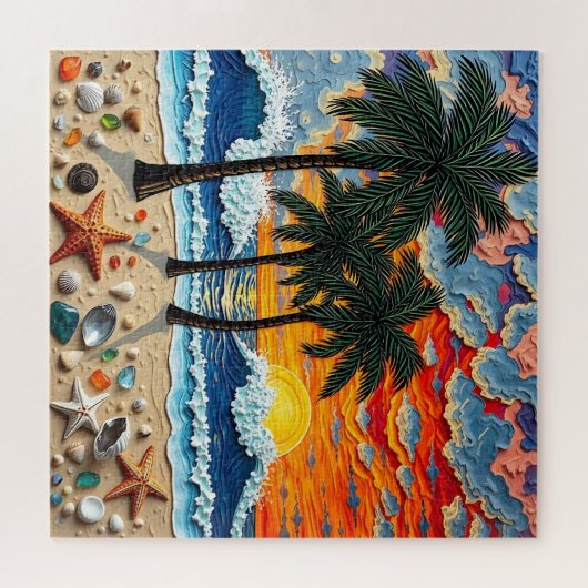 Puzzle Beautiful Beach Scene with Palm Trees (Horizontal)
