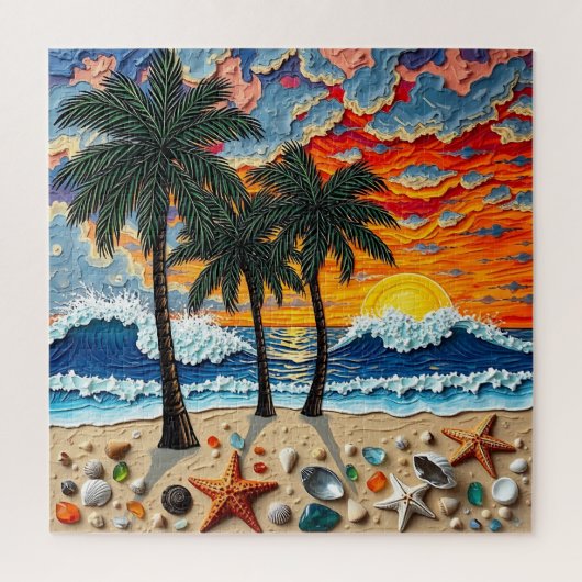 Puzzle Beautiful Beach Scene with Palm Trees (Vertical)