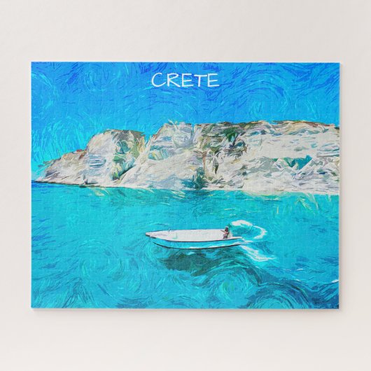 Puzzle Beautiful Crete Greece Ocean Watercolor Painting (Horizontal)