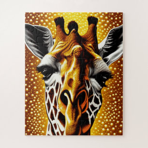 Puzzle Beautiful Giraffe on a Glitter Gold Background 