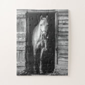 Puzzle Beautiful Horses Rustic Barn B&W Oversized (Vertical)
