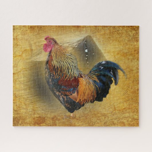 Puzzle Beautiful Rooster and Rustic Barn Chicken Coop (Horizontal)