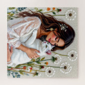 Puzzle Beautiful Woman, Cat and Dandelions (Horizontal)