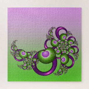 Puzzle Beaux cœurs roses verts modernes abstraits fractal