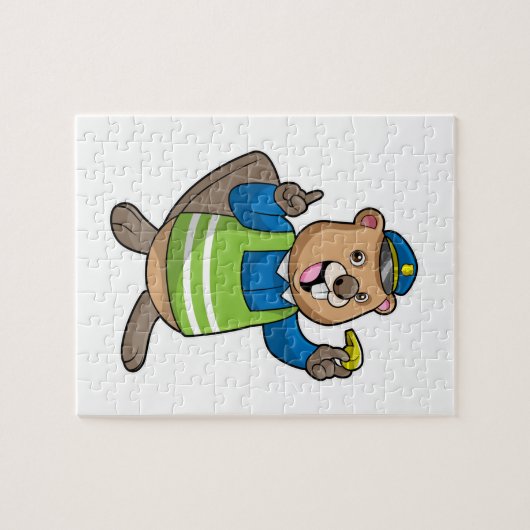 Puzzle Beaver en tant qu'agent de police avec sifflet (Horizontal)