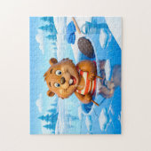 Puzzle Beaver Ice Bathing in a Striped Swimsuit (Vertical)