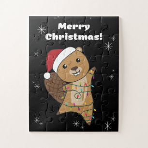Puzzle Beaver Joyeux Noël Animaux d'hiver Beavers