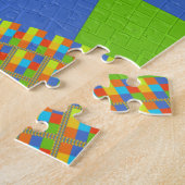 Puzzle Bébé éco vert À damiers bleu cyan (Côté)