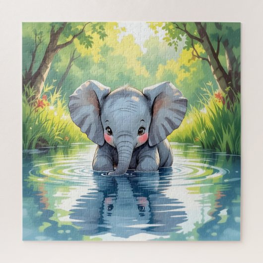 Puzzle Bébé éléphant adorable et reflet (Vertical)