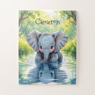 Puzzle Bébé éléphant adorable et réflexion personnalisés