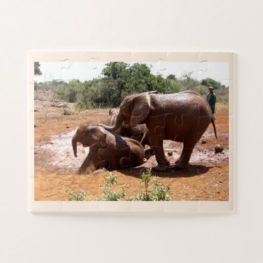 Puzzle Bébé éléphants lavant animal (Horizontal)