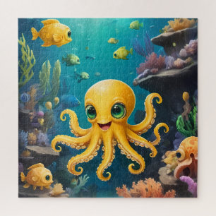 Puzzle Bébé jaune mignon poulpe souriant sous la mer