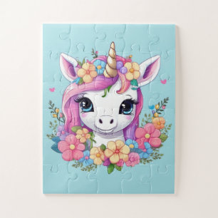 Puzzle Bébé magique licorne avec fleurs