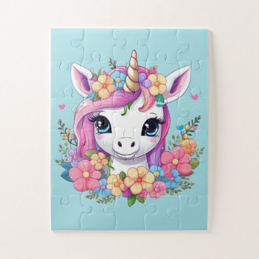 Puzzle Bébé magique licorne avec fleurs (Vertical)