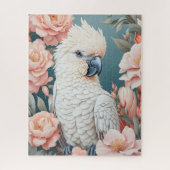 Puzzle Bébé mignon Cockatoo Parrot Fleurs roses douces (Vertical)