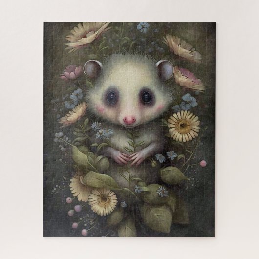 Puzzle Bébé mignon Fleurs Opossum Peinture (Vertical)