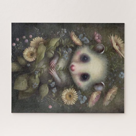 Puzzle Bébé mignon Fleurs Opossum Peinture (Horizontal)